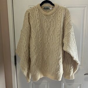 Aran Crafts Cream Cable Knit Wool Sweater XL